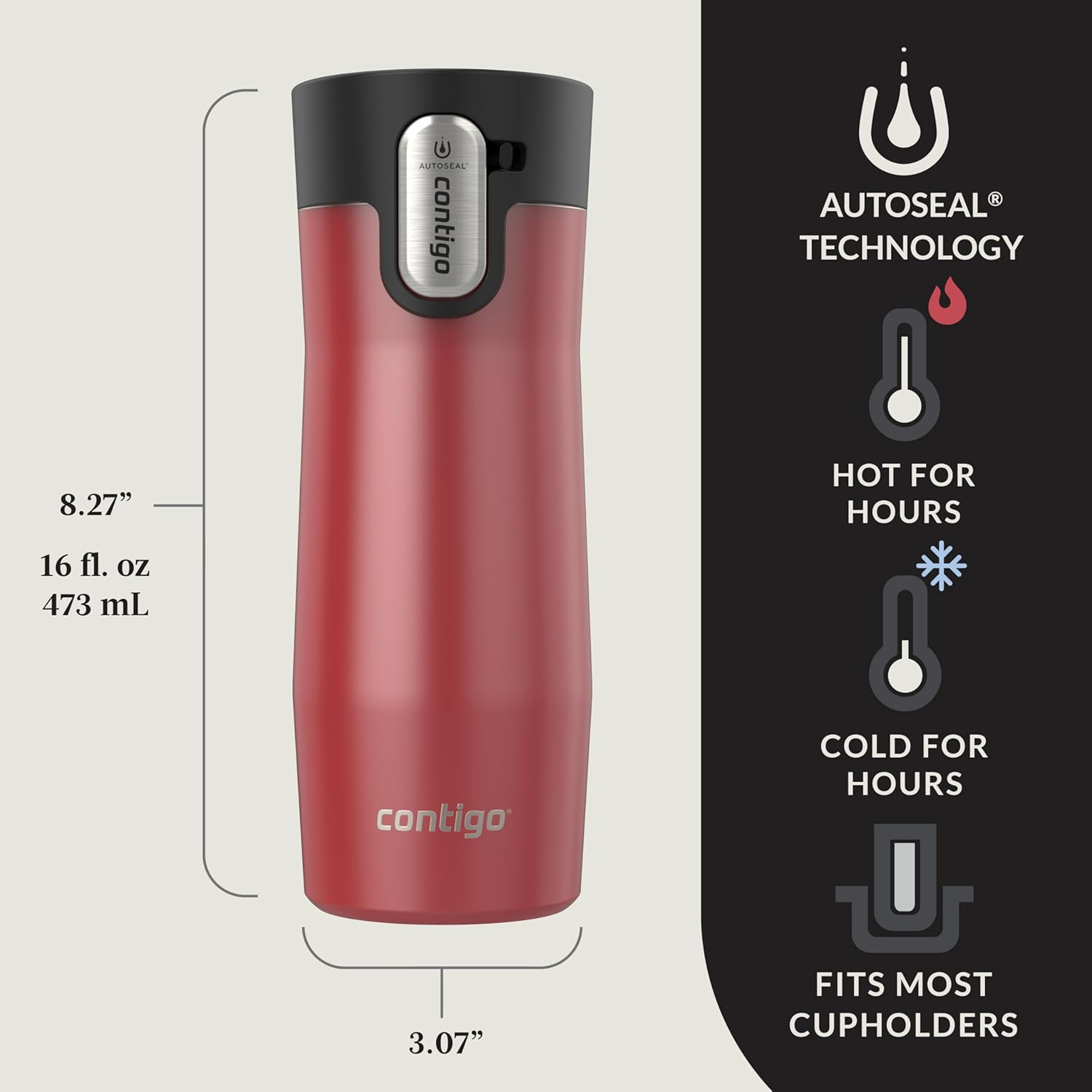 Contigo AUTOSEAL West Loop Vacuum-Insulated Stainless Steel Travel Mug with Easy-Clean Lid, 16 oz, Goji Berry Pearl & Salt Frosted Pearl, 2-Pack