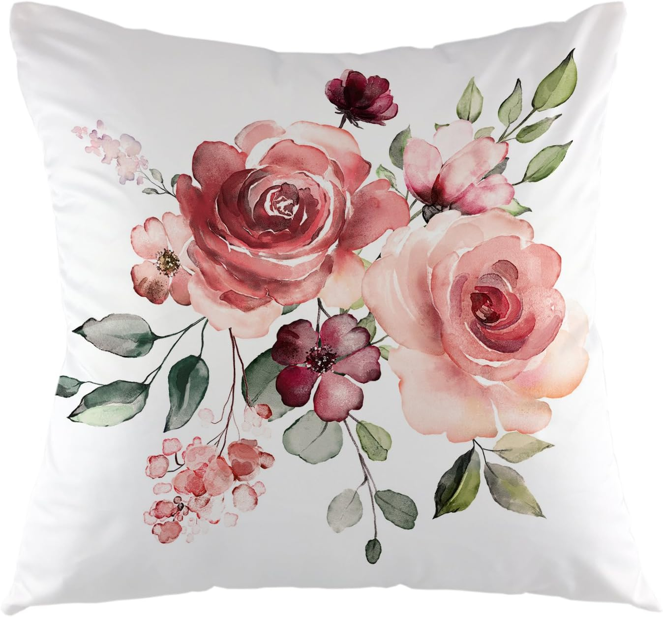 oFloral Flower Throw Pillow Cover Flower Floral Leaf Buds Pillow Case Square Decorative Cushion Cover for Sofa Couch Home Bedroom Indoor Outdoor Pillowcase 18 x 18 Inch Green Pink White