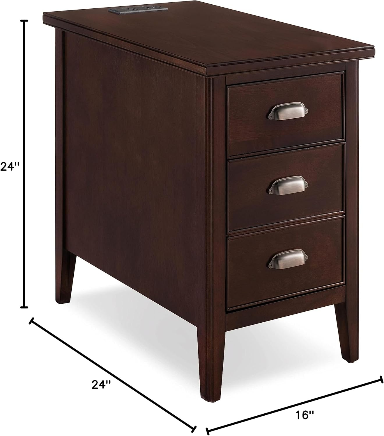 Traditional Brown Lacquered Hardwood End Table with Storage