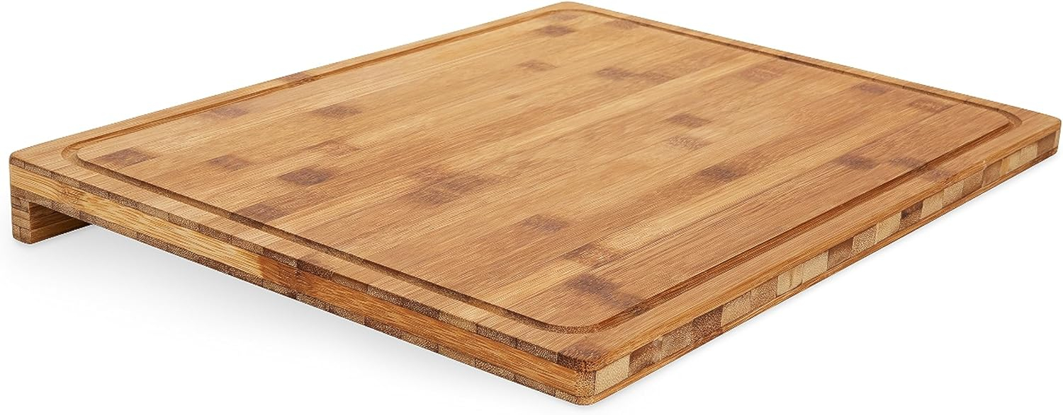 Camco Camper/RV Bamboo Cutting Board | Features Built-In Counter Edge & Juice Groove | Measures 18-inches x 14-inches x 1-3/4-inches (43545)