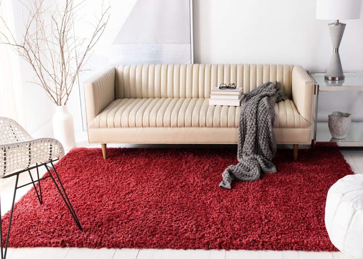 SAFAVIEH August Sophia Solid Shag Area Rug, Red, 3' x 5'
