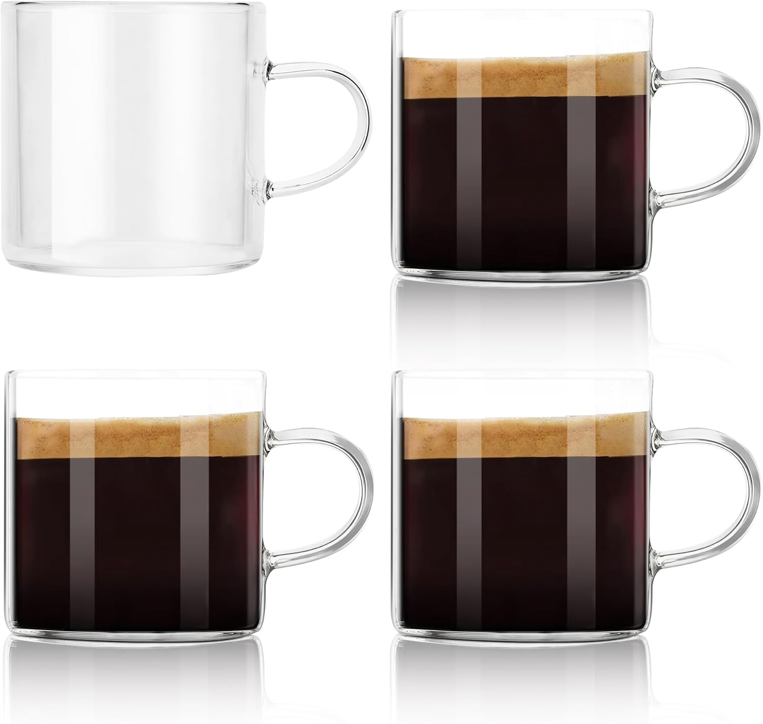 PARACITY Espresso Cups Set of 4, Insulated Espresso Accessories 4.3 OZ, High Borosilicate Espresso Shot Glass, Clear Glass Expresso Coffee Cup with Handle, Small Tea Cups