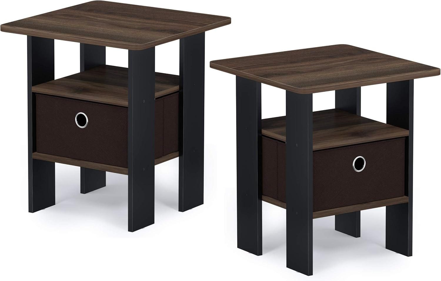 Furinno Andrey End Table Nightstand with Bin Drawer Set of 2, Multiple Colors