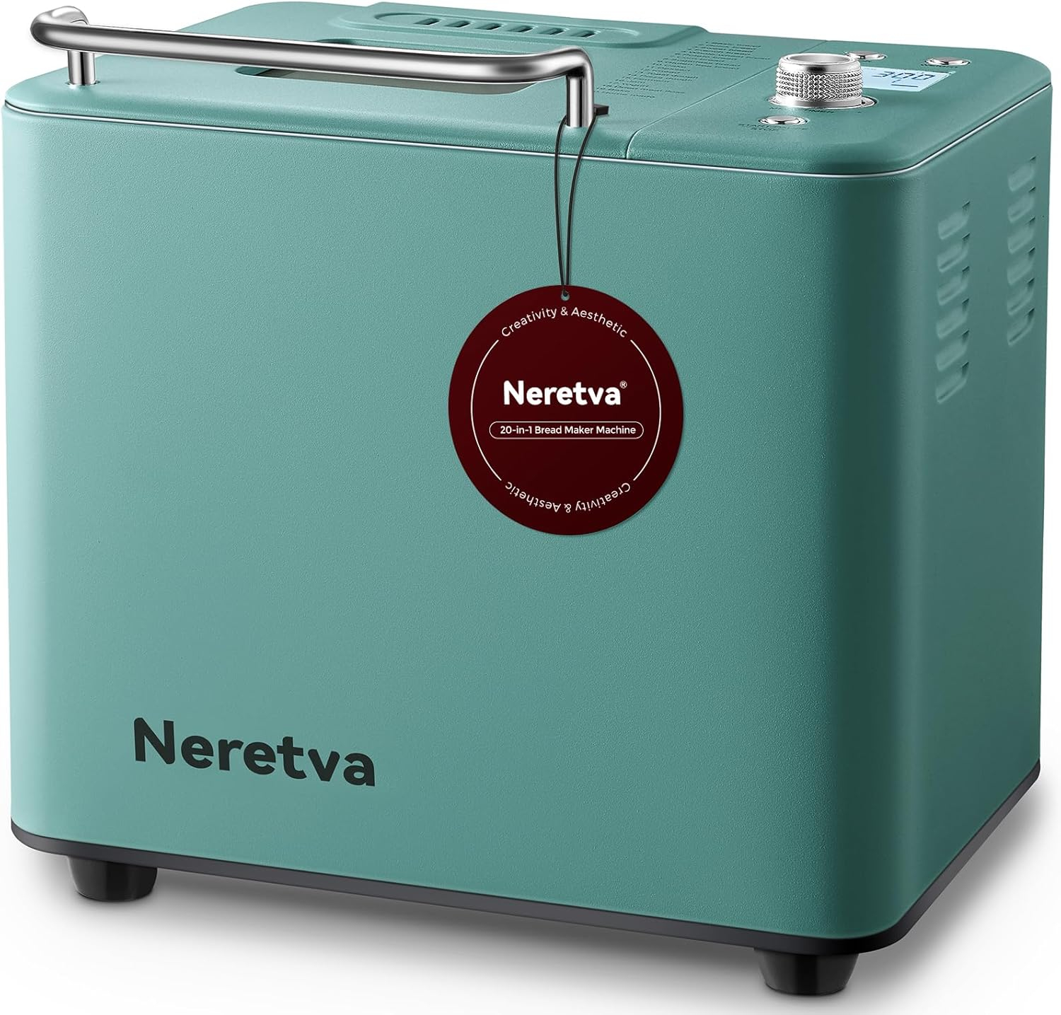 Neretva Bread Maker, 20-in-1 Automatic Bread Machine with Dual Heaters, 2LB Ceramic Pan, Stainless Steel, Green