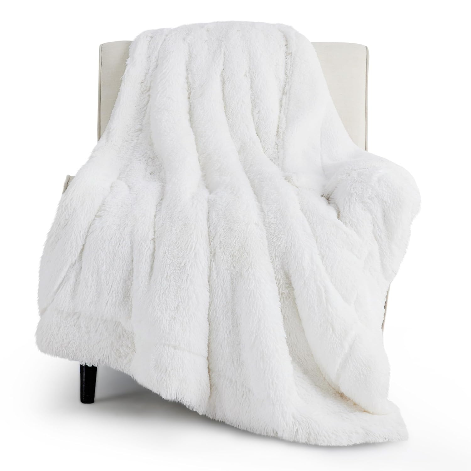 Bedsure Fluffy White King Size Blanket for Bed, Thick Soft Sherpa Faux Fur Fleece Bedding Fuzzy Plush Winter Warm Heavy Oversize Big Large King Blanket, Cozy White Gifts for Men Women, 108x90