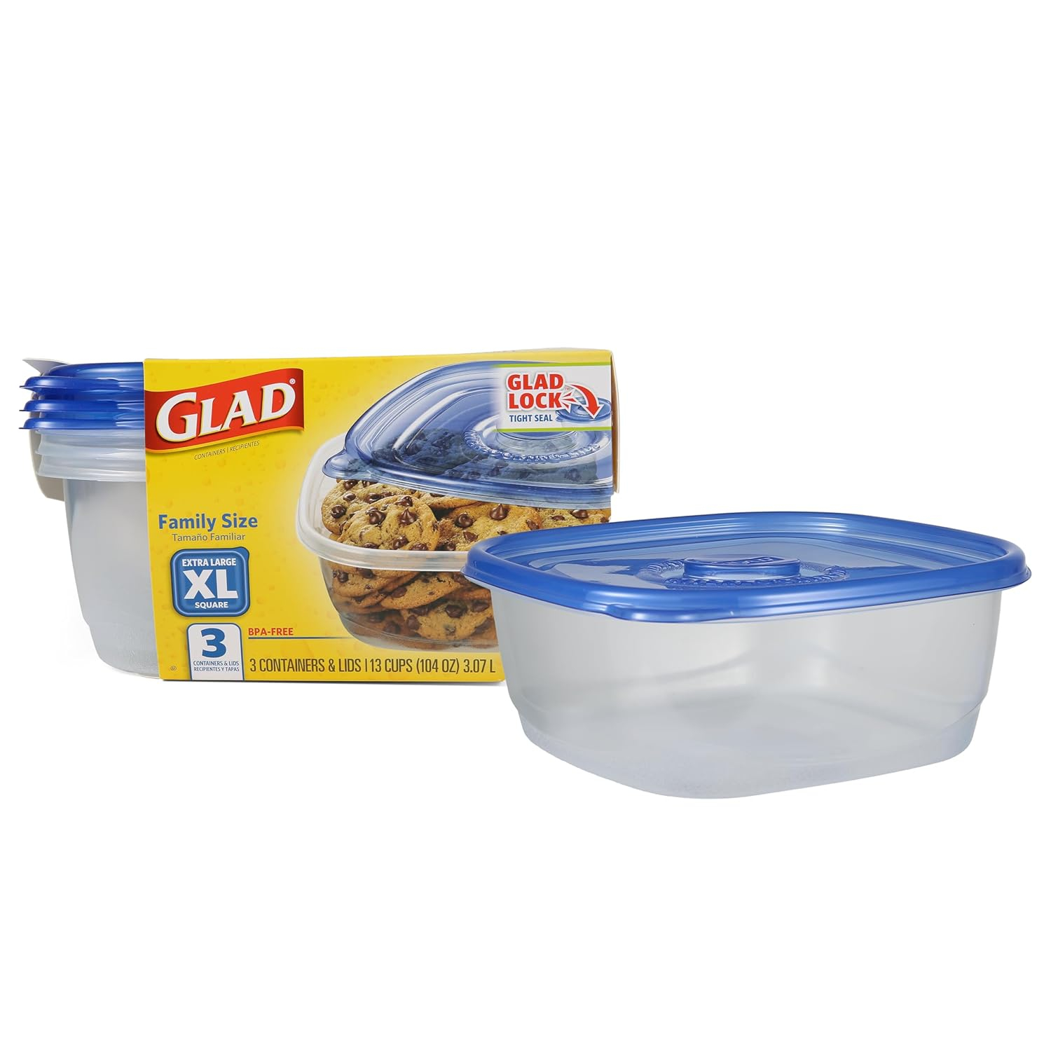 Glad 6337125 104 oz Food Storage Container, Clear - Pack of 3