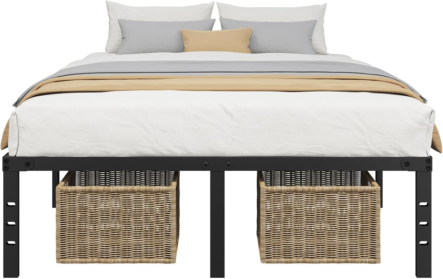 14 inches Queen Bed Frames No Box Spring Needed ,2500 lbs Heavy Duty Metal Platform Bed Frame with Storage Queen Size for Adult Black