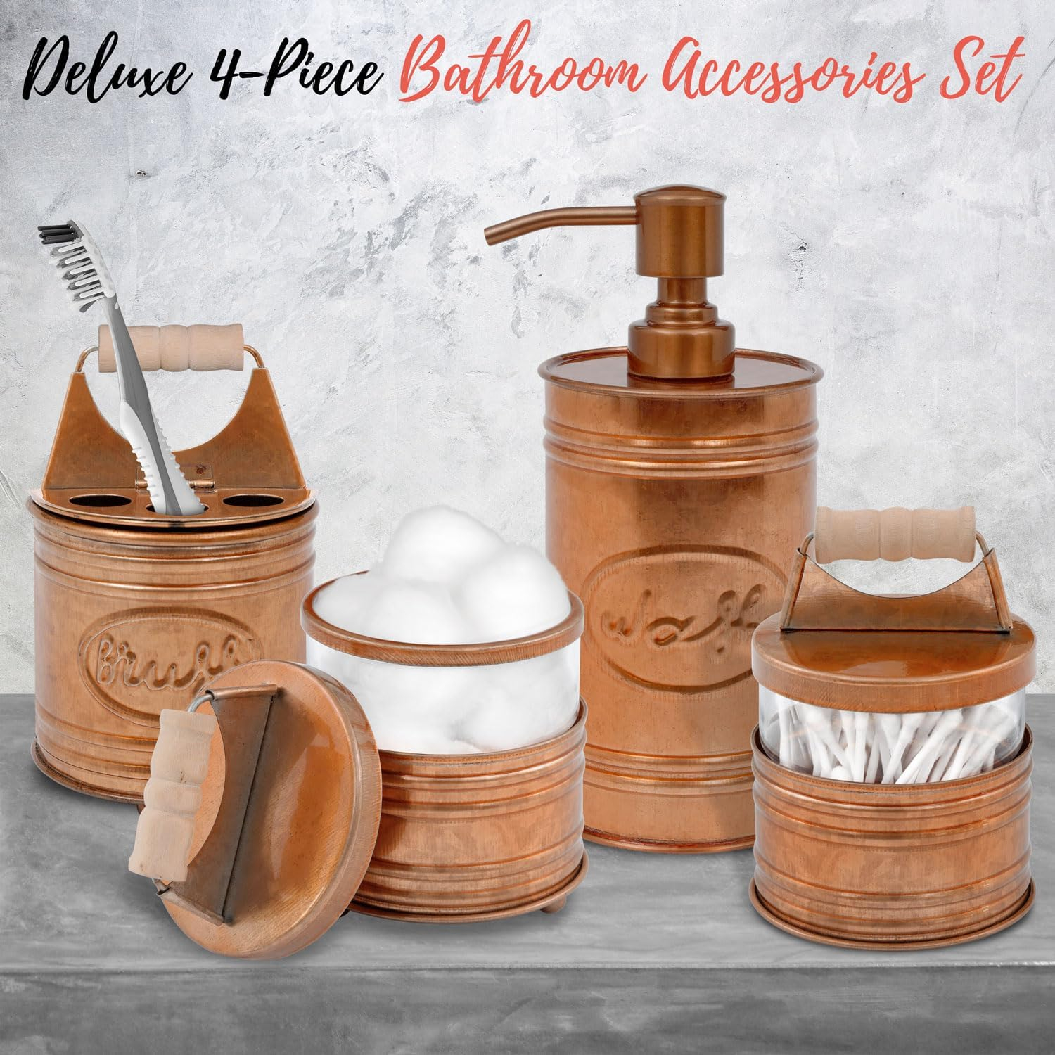 Autumn Alley 4-Piece Metal Glass Bathroom Accessories Sets, Copper