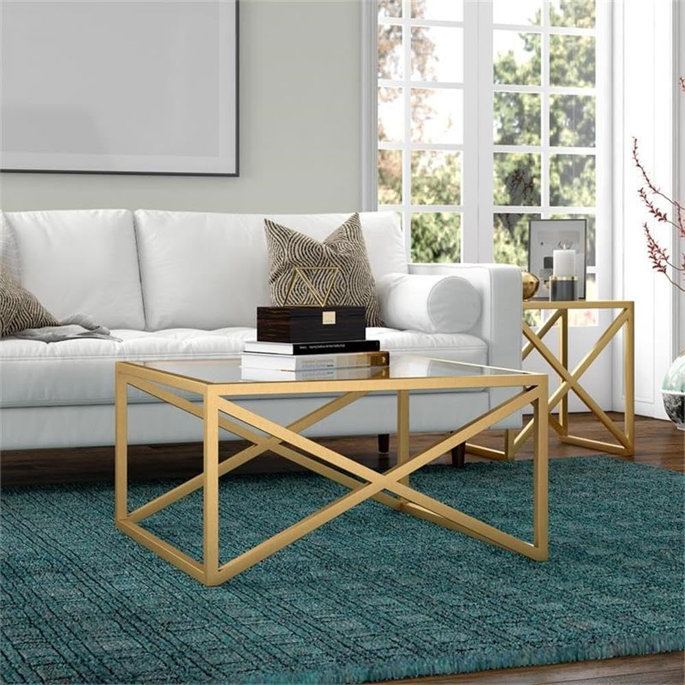 Evelyn&Zoe Calix 20" Wide Square Side Table, Brass