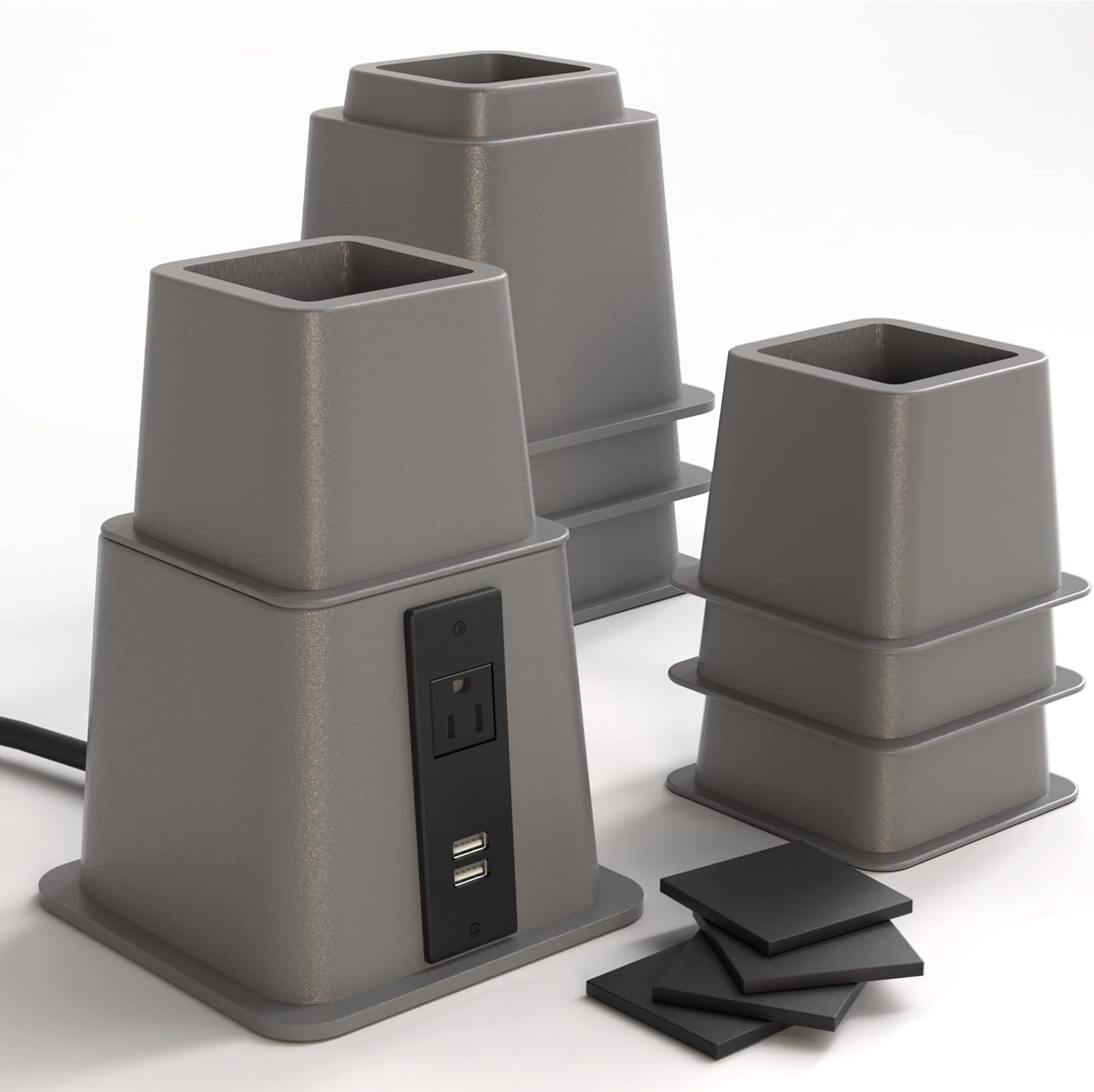Home Intuition Bed Risers Heavy Duty Adjustable Furniture Riser 3, 5 or 8-Inch, 4 Pack, 8-Piece Set (Grey)