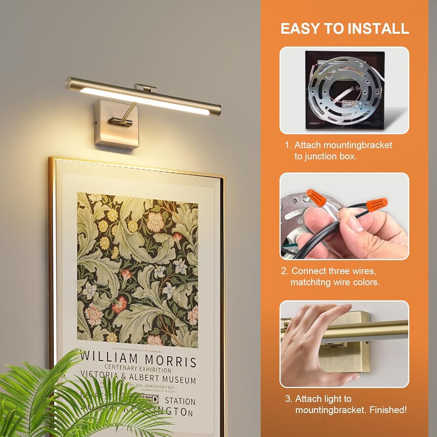 Joosenhouse LED Picture Lights for Paintings Bronze Finish 16.53" Long Swing Arm Display Wall Art Light 9W Gallery Hallway Lighting Over Pictures,Hardwired Connection 3000K,Non-Dimmable