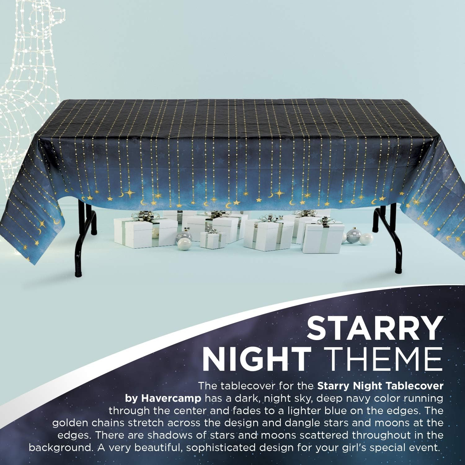 Starry Night Black and Blue Rectangular Paper Tablecover