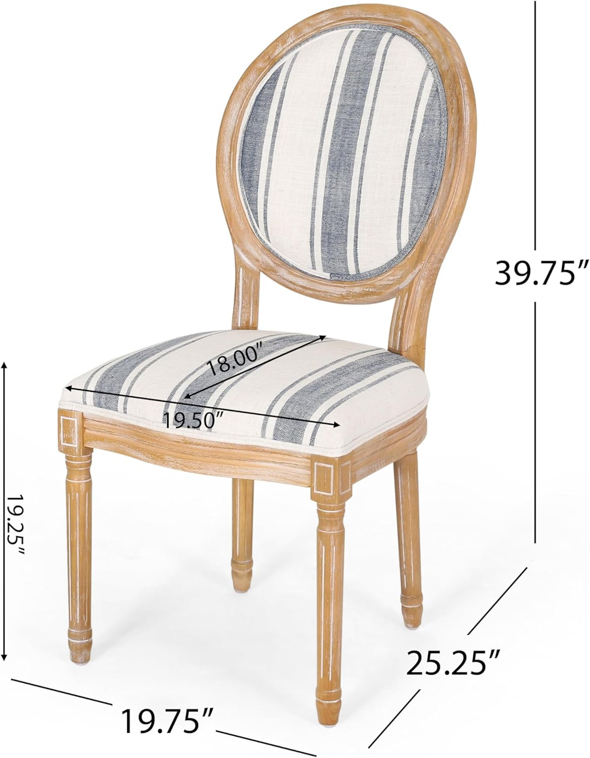 Christopher Knight Home Phinnaeus Dining Chair Set, Set of 2, Rubberwood, Dark Blue Line + Natural