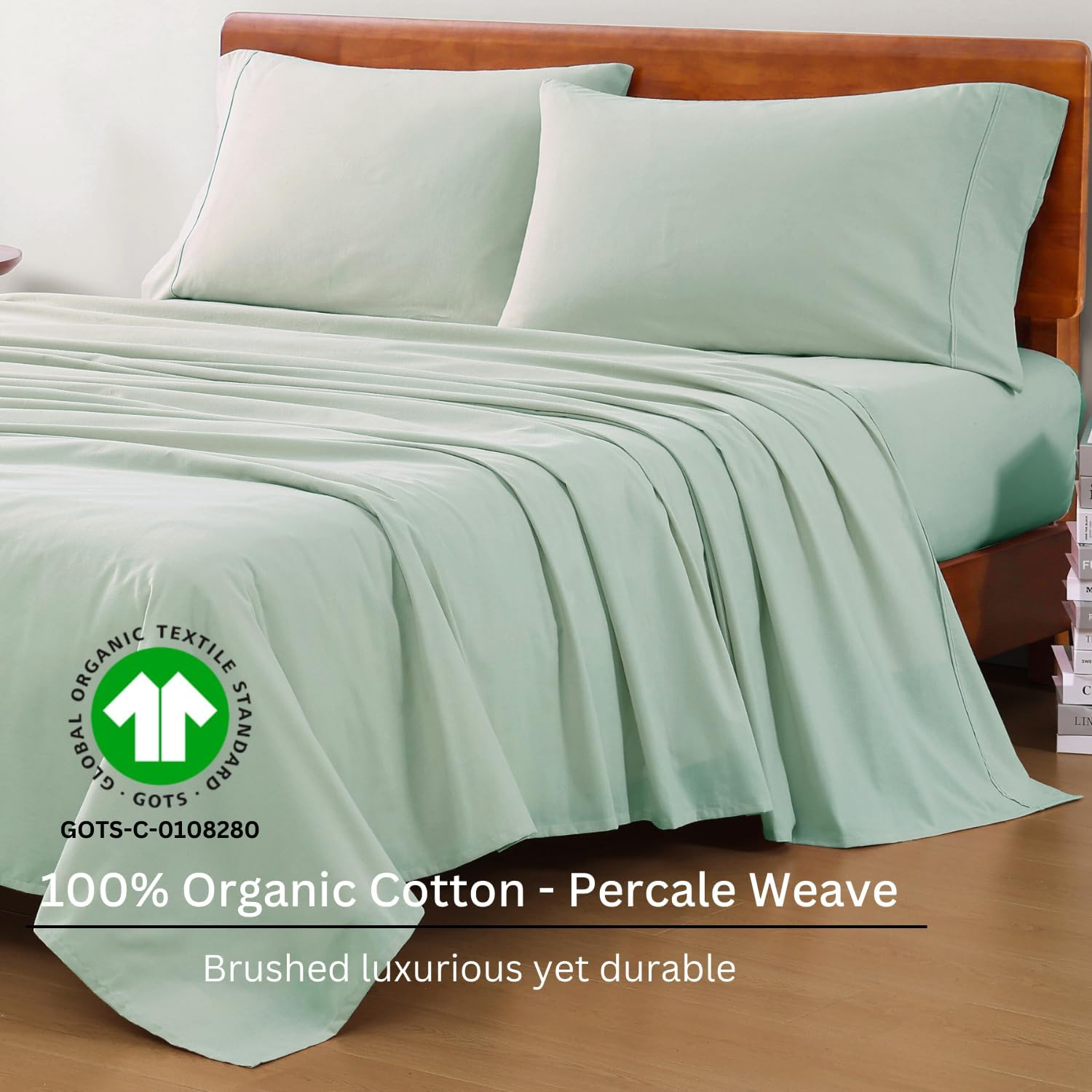 LANE LINEN 100% Organic Cotton Cool Blue Full Sheets Set 4-Piece Pure Long Staple Percale Weave Bedding for Bed Breathable Fits Mattress Upto 15" Deep