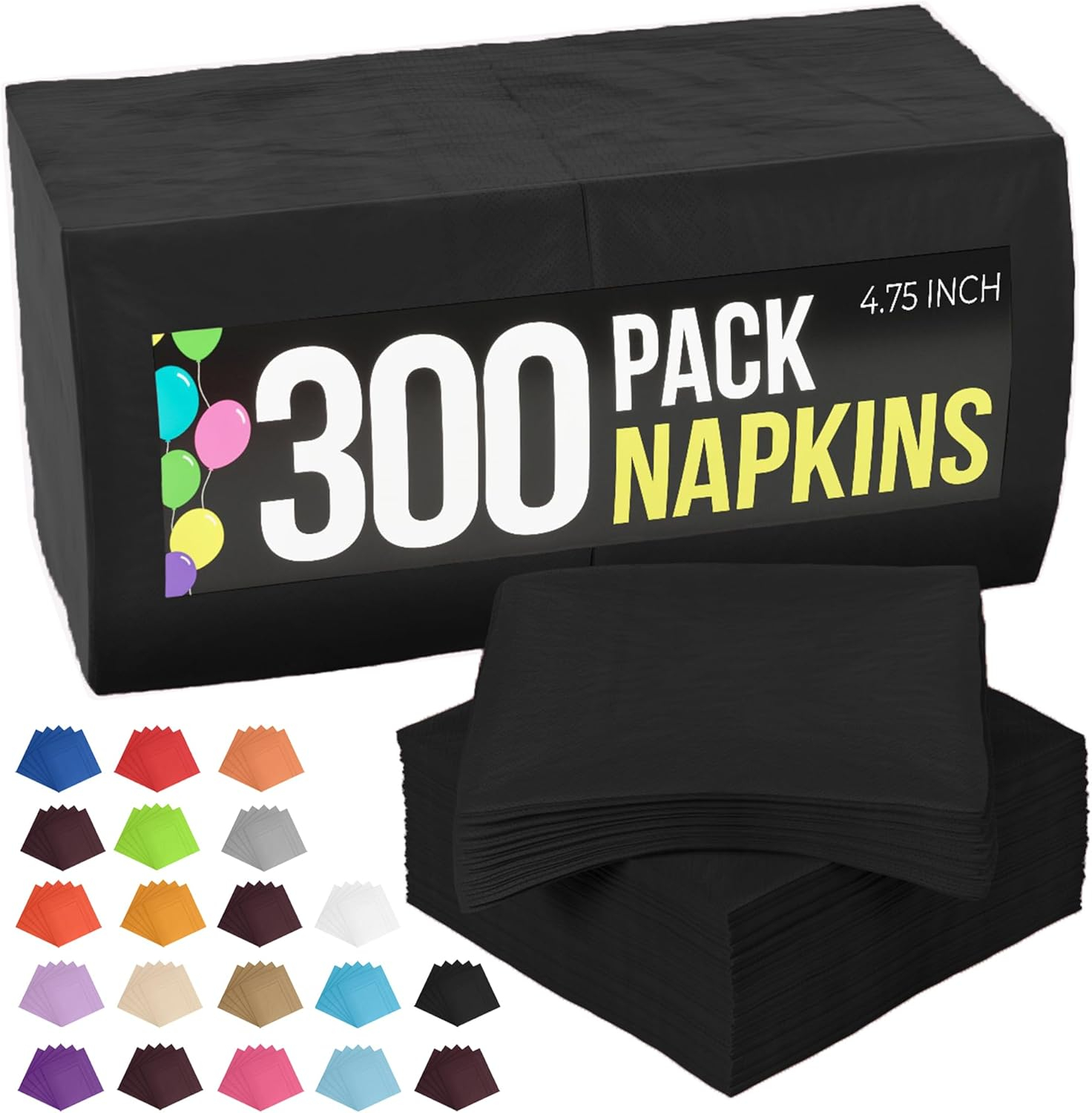 Black Party Napkins | Black Drink Napkins | Black Beverage Napkins - 5in. x 5in. Folded - 2 Ply - 50 Pieces/Pkg. (fdp95302)