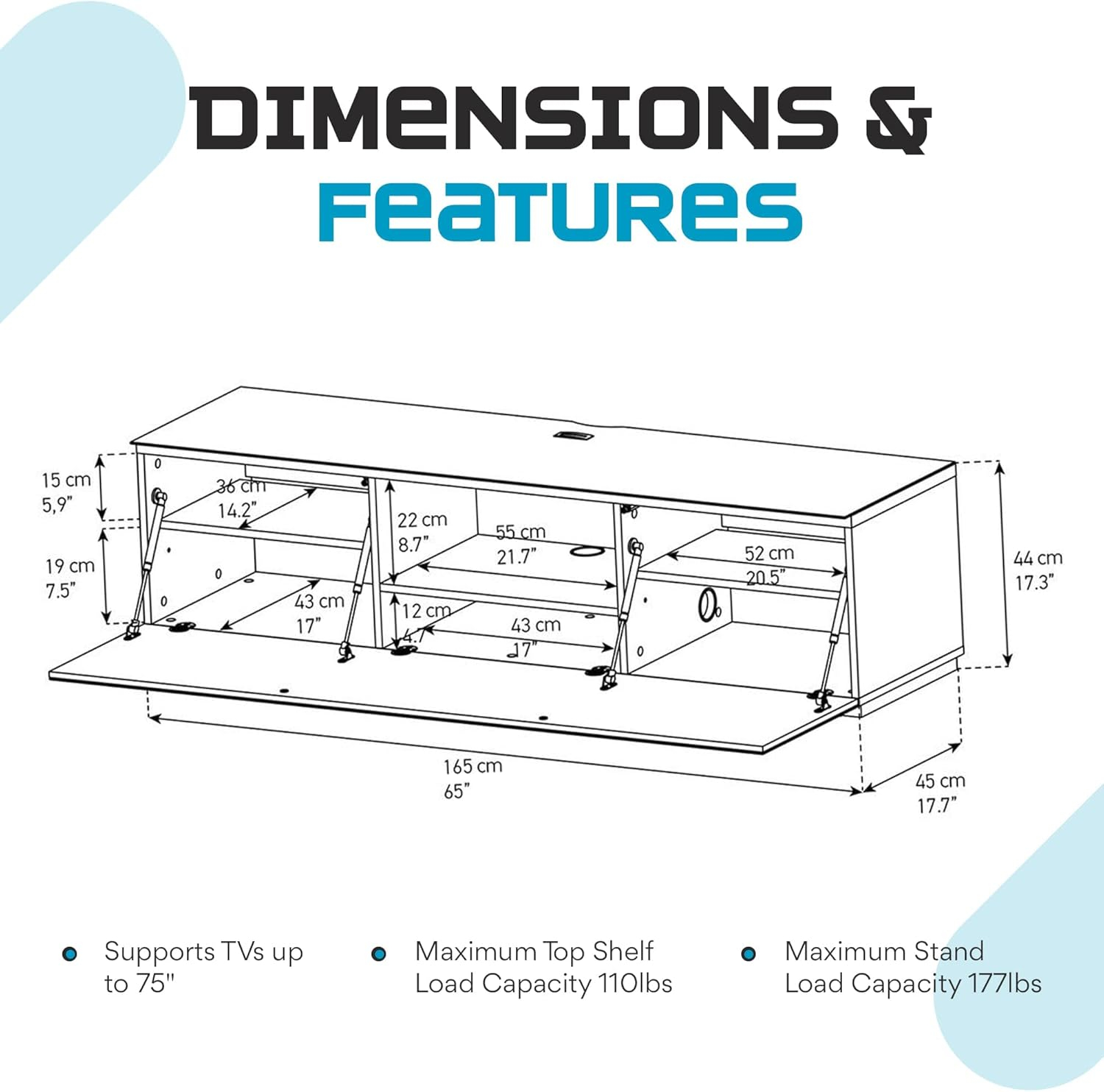 SONOROUS Studio ST-160B I/R Friendly Wood and Glass TV Stand with Hidden Wheels for Sizes up to 75" (Modern Design with 6 Shelves for Your Audio/Video Components and Consoles) - Black Glass Cover