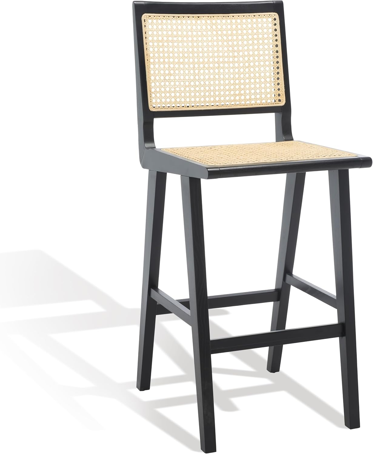 SAFAVIEH Couture Hattie Square Mid Back Bar Stool, Black/Natural