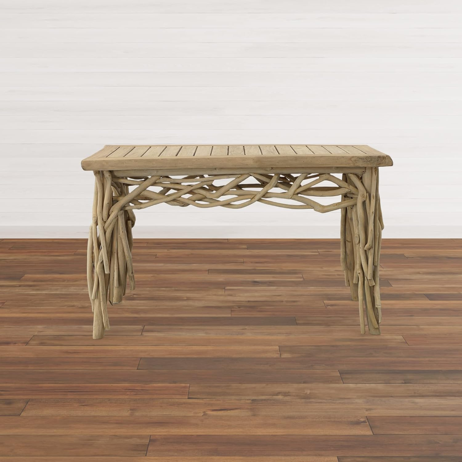 Farmhouse Branch Console Table, Natural Teak