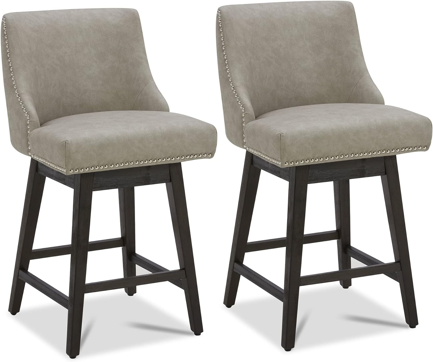 CHITA 26 inch Faux Leather Swivel Upholstered Counter Height Bar Stools with Full Back, Set of 2, Stone Gray