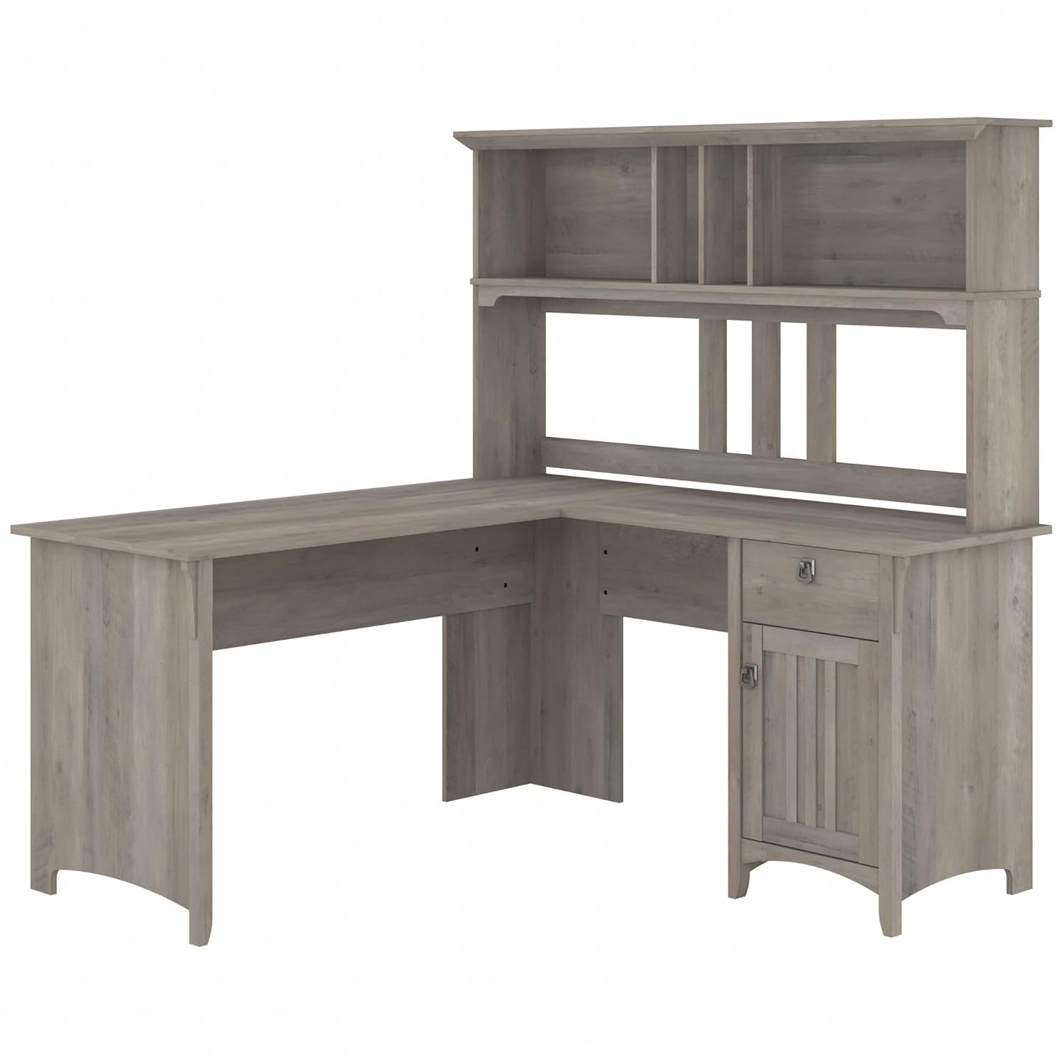 Bush Furniture Salinas 60" L Desk and Hutch with Storage, Driftwood Gray