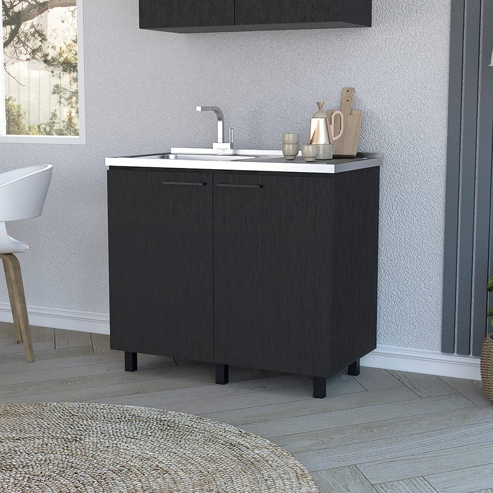 TUHOME Napoles 2 Utility Sink with Cabinet  Engineered Wood Cabinets in  Black