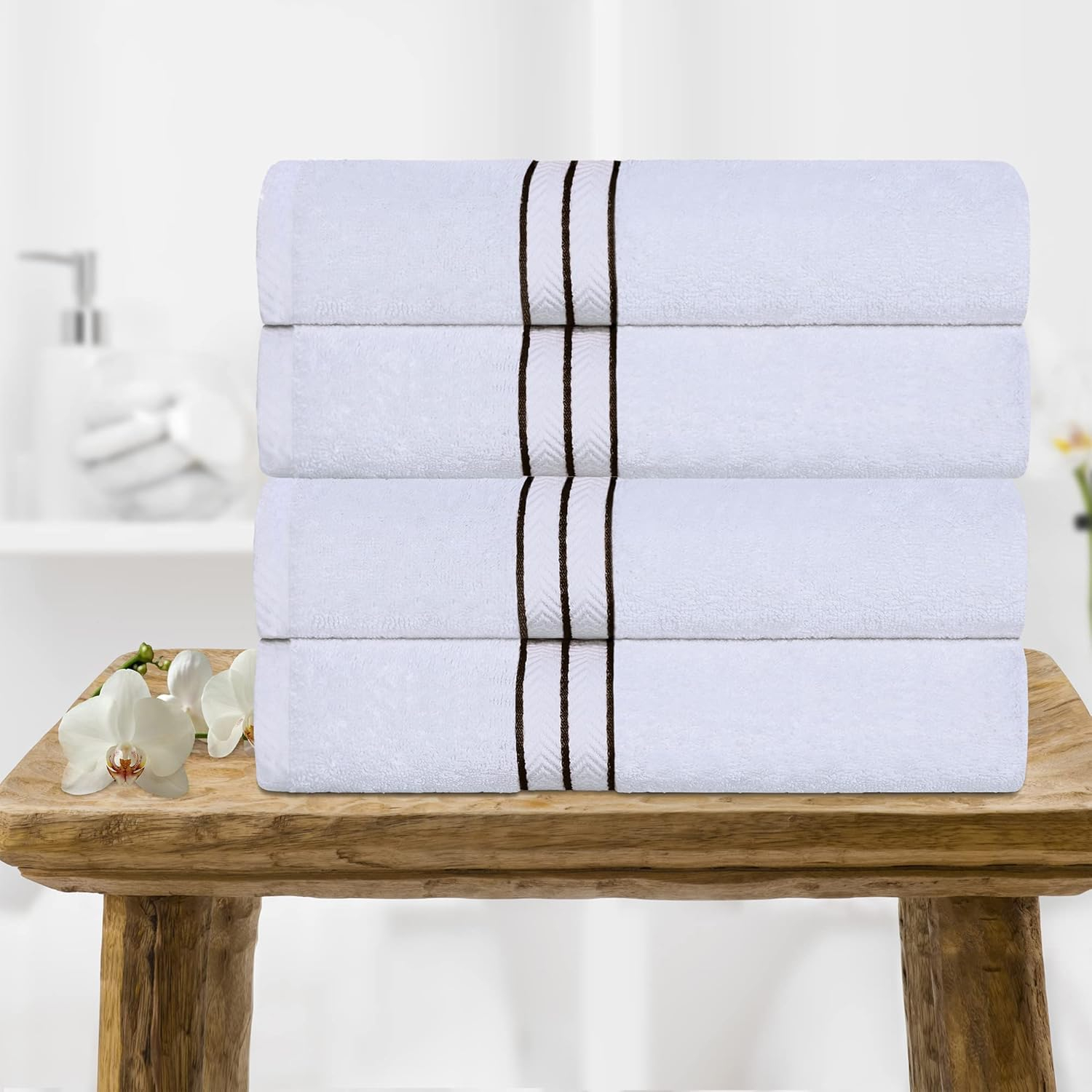 Superior Turkish Cotton Ultra-Plush Bath Towel Set of 4, Chocolate