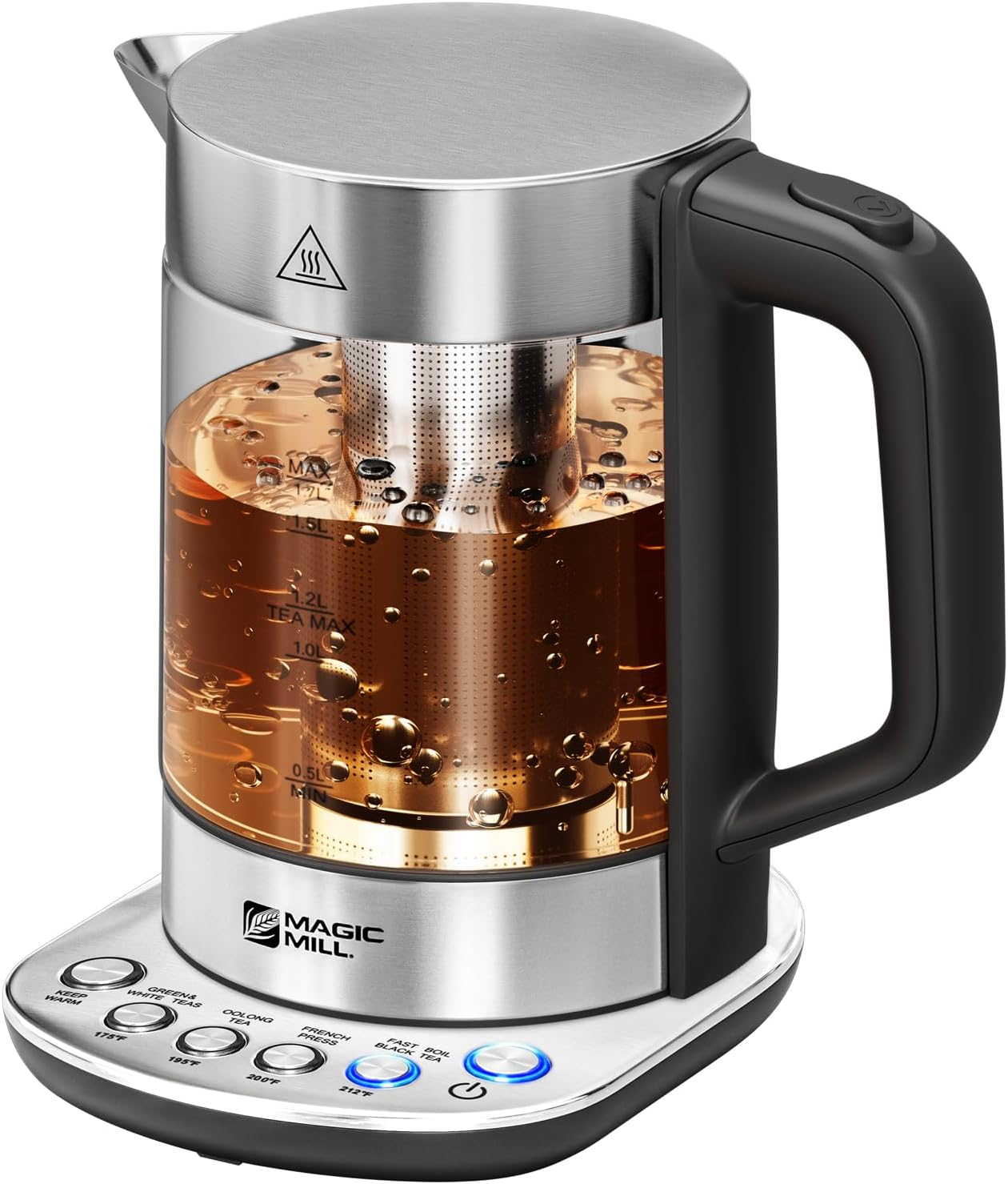Magic Mill Pro Electric Kettle with Tea Infuser and Temperature Control - Keep Warm Function, Rapid Boil, Automatic Safety Shut Off, BPA Free, No Plastic on Water, British Patent Technology, 1.7L