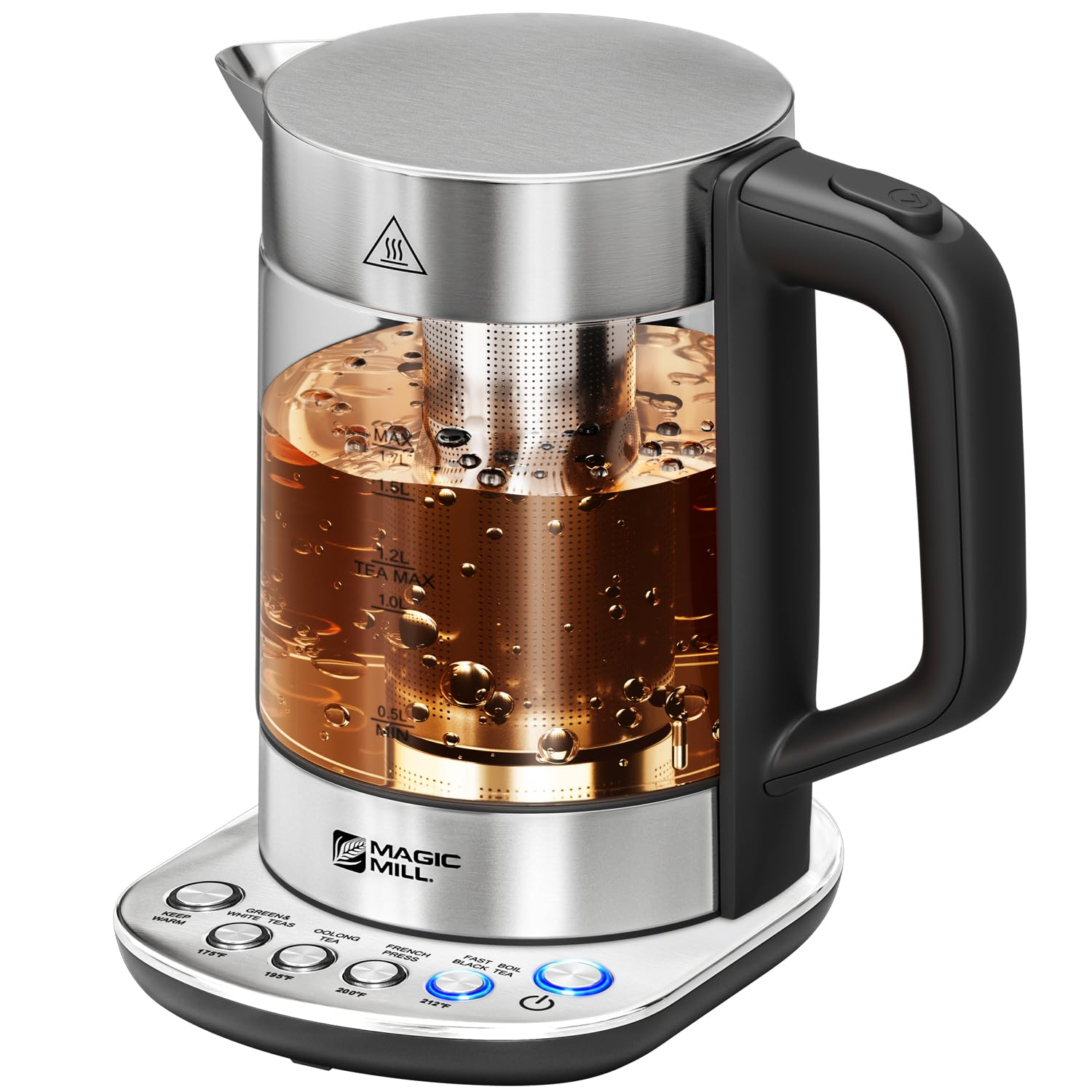 Magic Mill Pro Electric Kettle with Tea Infuser and Temperature Control - Keep Warm Function, Rapid Boil, Automatic Safety Shut Off, BPA Free, No Plastic on Water, British Patent Technology, 1.7L