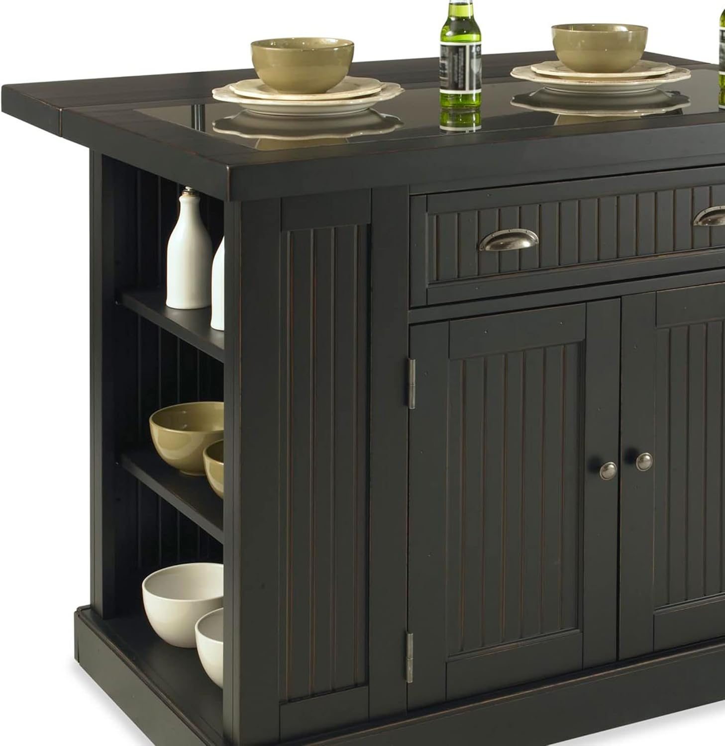 Homestyles Nantucket Wood 3 Piece Kitchen Island Set in Black