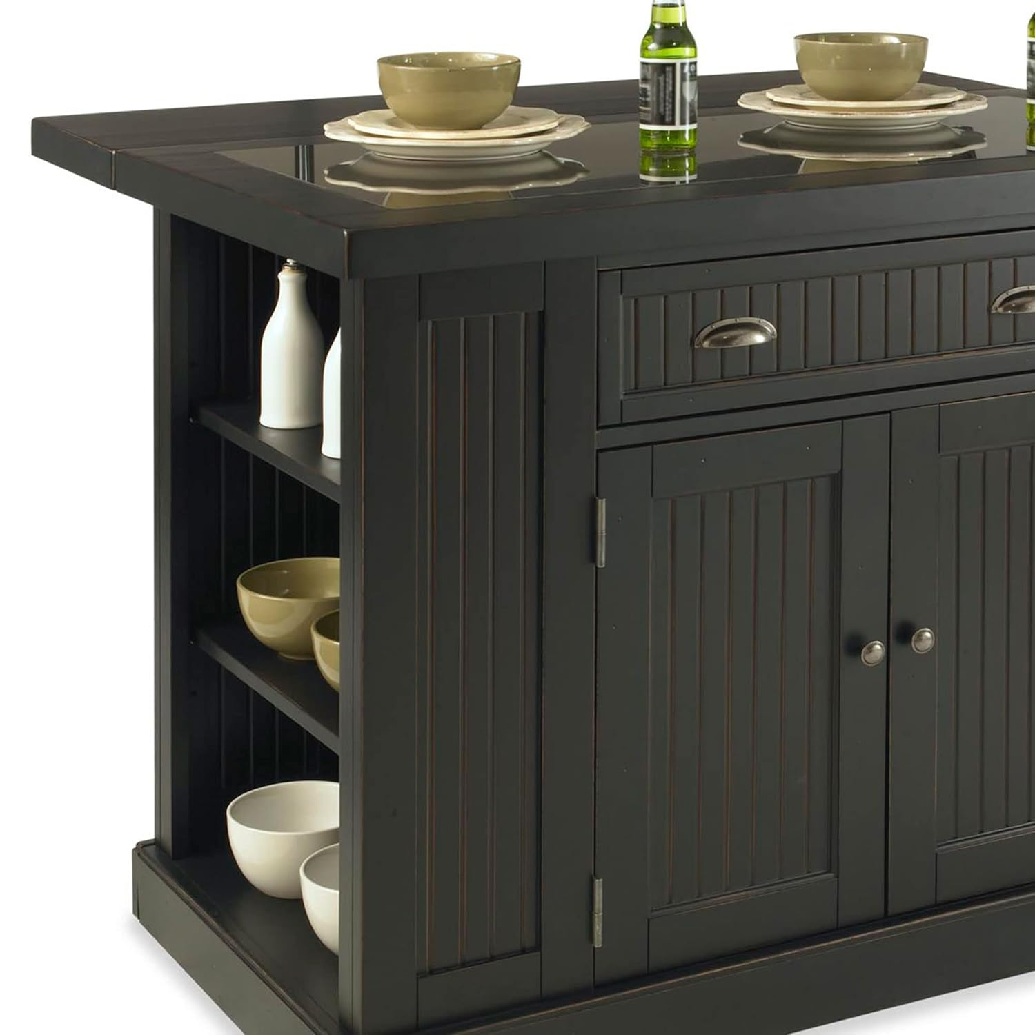 Homestyles Nantucket Wood 3 Piece Kitchen Island Set in Black