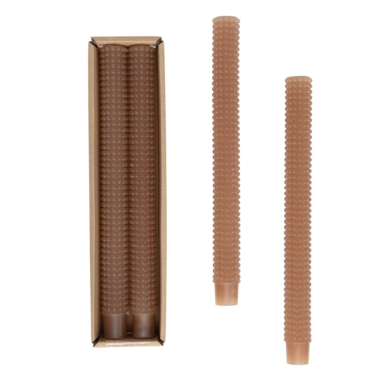 Elegant Cappuccino Hobnail Paraffin Taper Candles, 10" Set of 2