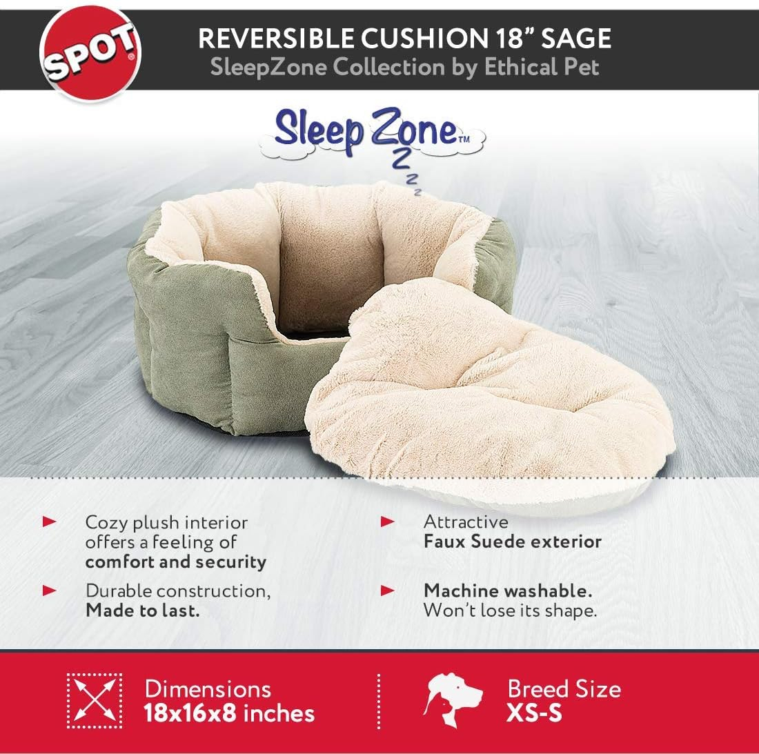 WorldWise Imports Reversible Faux Suede Cushion, 18" x 16" x 8", Sage