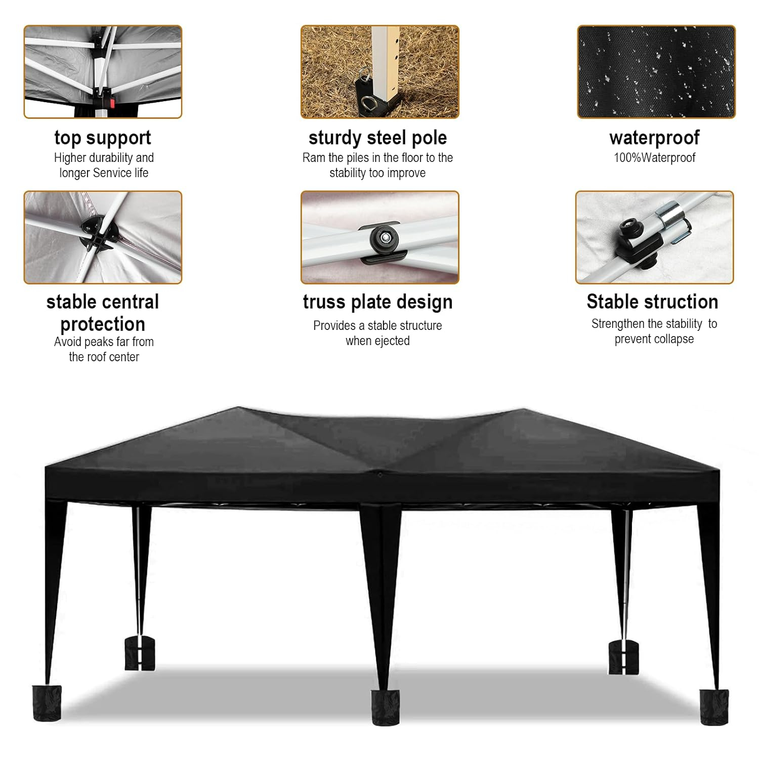 10x20 Black Pop Up Canopy Outdoor Party Tent with 6 Sidewalls, Wedding Party Tent Outdoor Waterproof UV50 Canopy Event Shelter Tents for Parties, 6 pcs Weight Bag,Carry Bag