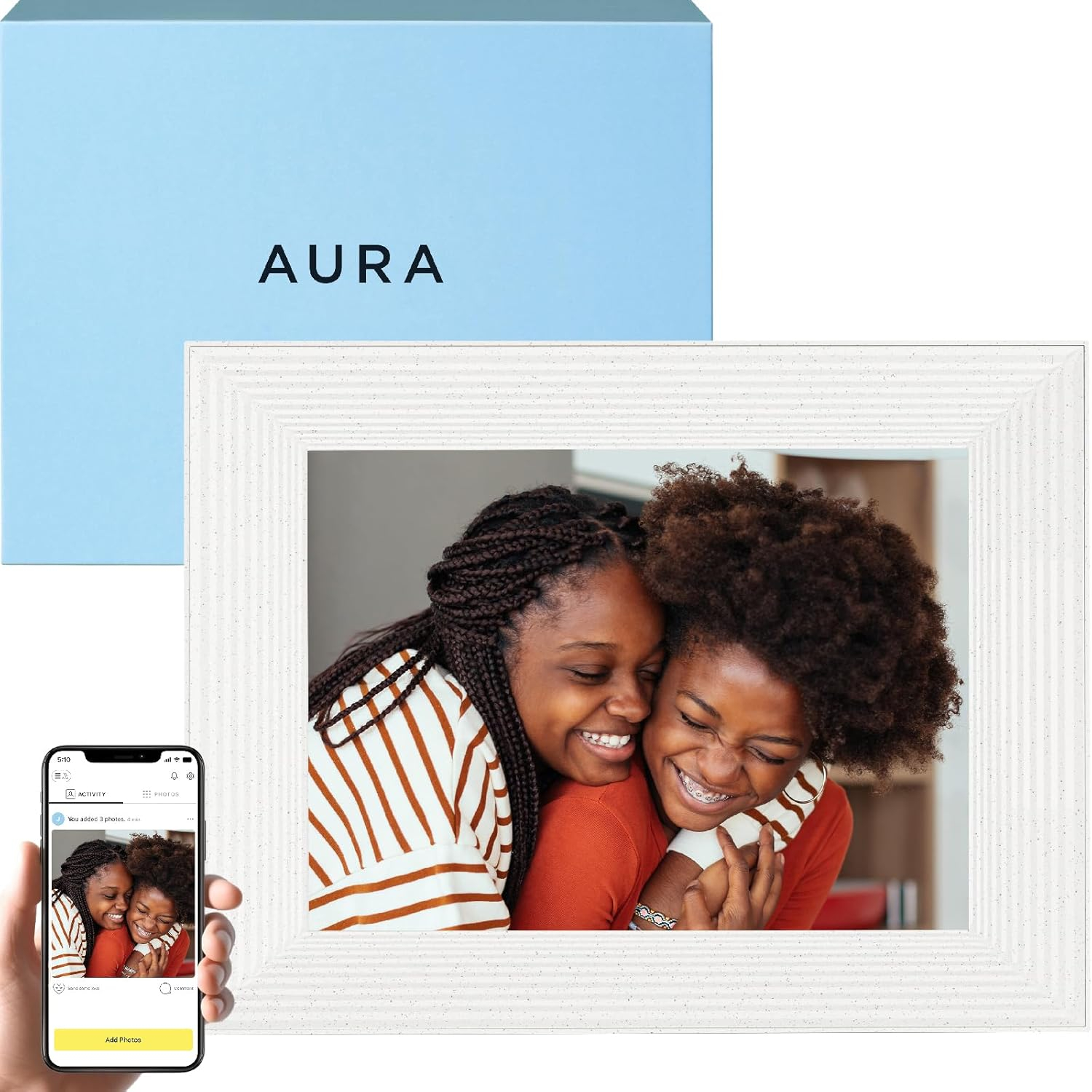 Mason by Aura Frames 9-inch HD Wi-Fi Digital Picture Frame with Free Unlimited Storage - White Quartz