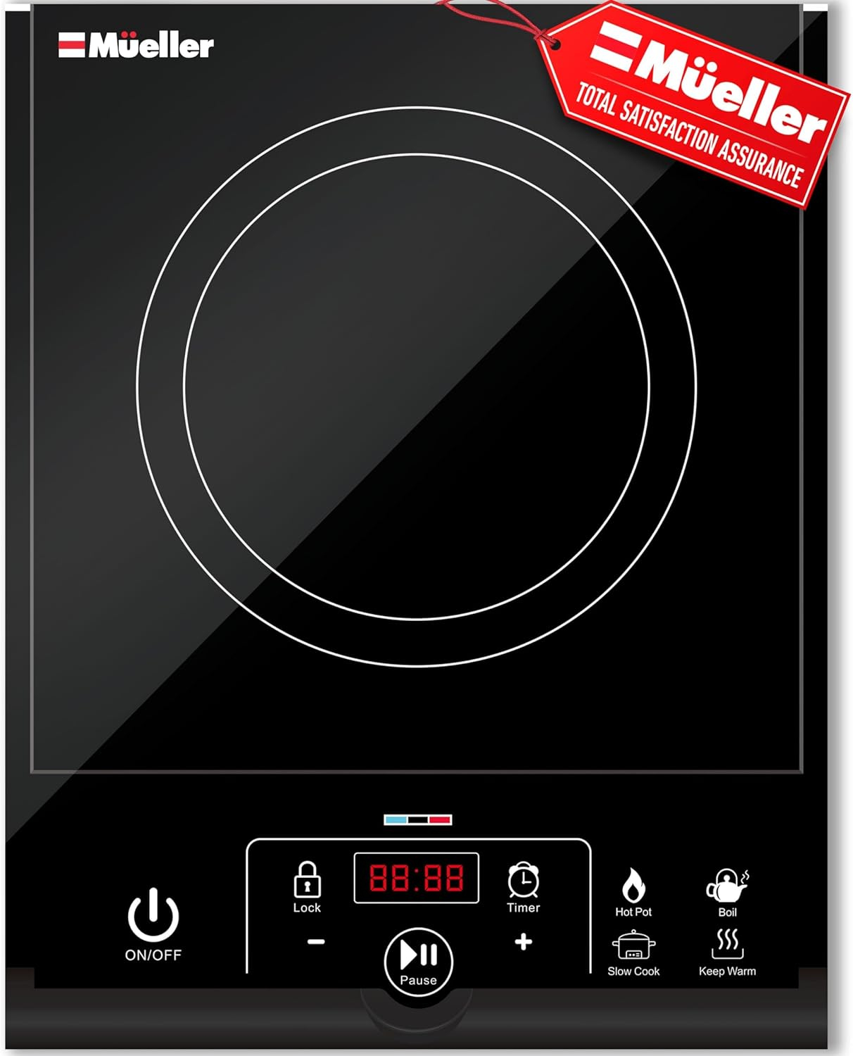 Mueller Austria RapidTherm Portable Induction Cooktop, 1800W Hot Plate Electric Stove Top Burner. 8 Temp Levels, Auto-Off & Pot Detection, LED Display, Child Lock, 4 Programs, Burners for Cooking