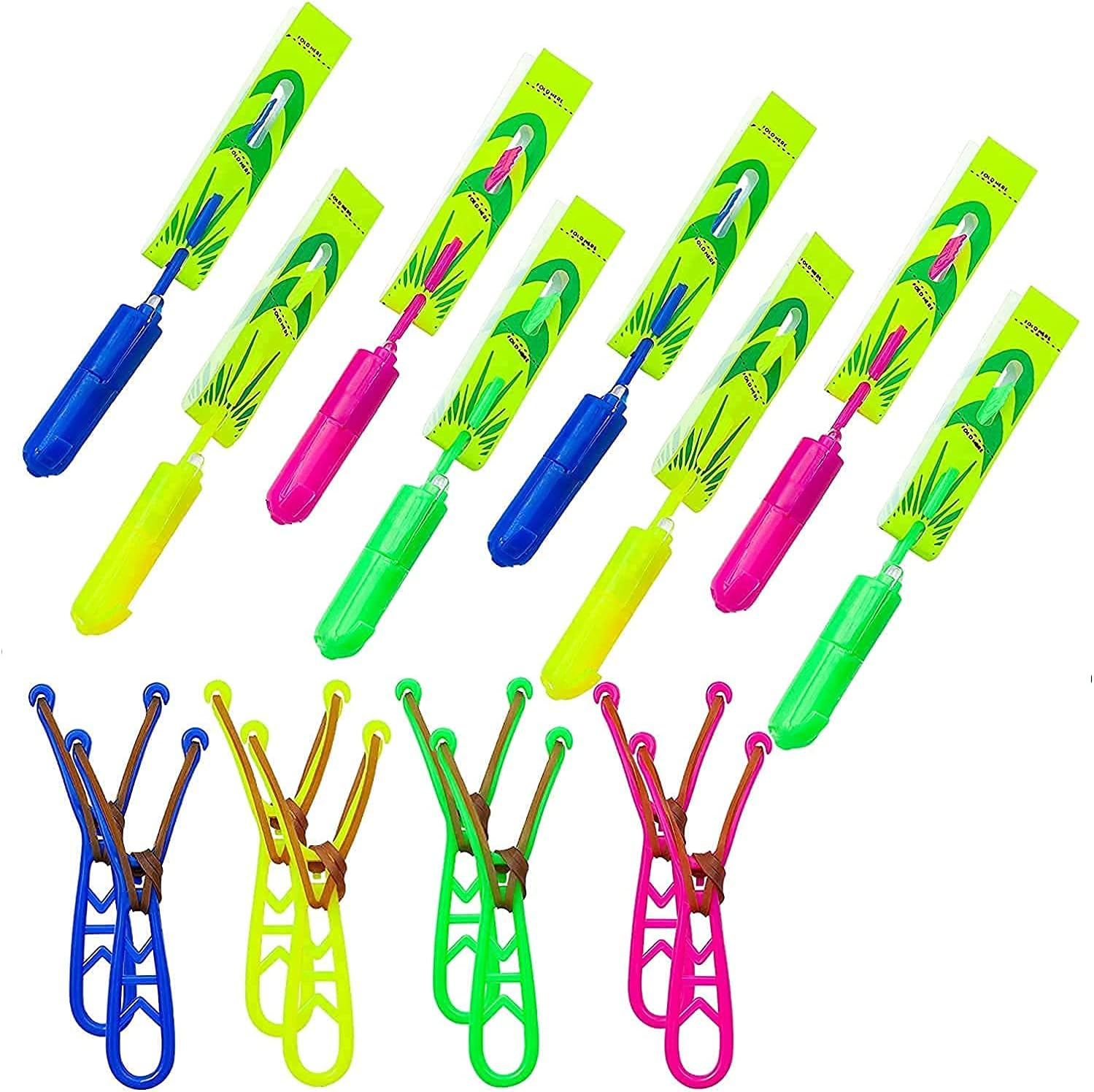 Rocket Copters Amazing LED Slingshot Helicopter Toy, Launches up to 120 ft., 9-Piece Set