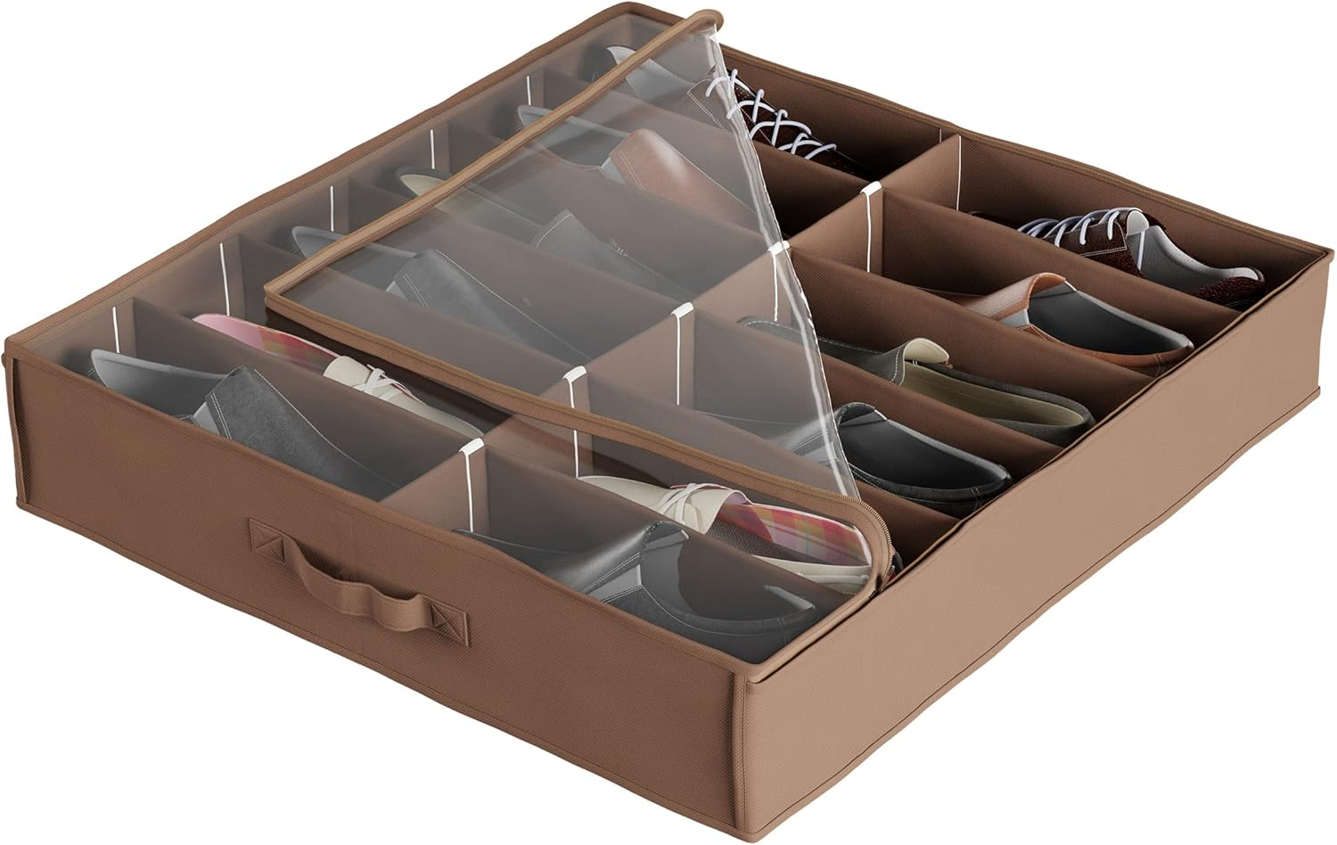 Everyday Home Under-Bed Plastic-Covered 12-Pair Shoe Organizer (Brown)