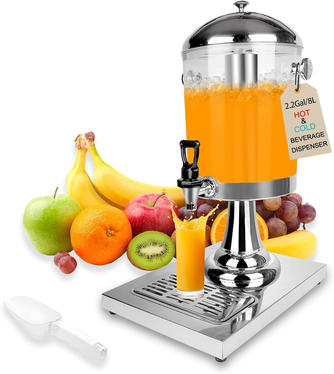 Beverage Dispenser With Stand, Drink Dispenser for Party, Stainless Steel Water Jar Dispenser with Ice Container, Spigot, Drink Jar Jug For Home Parties