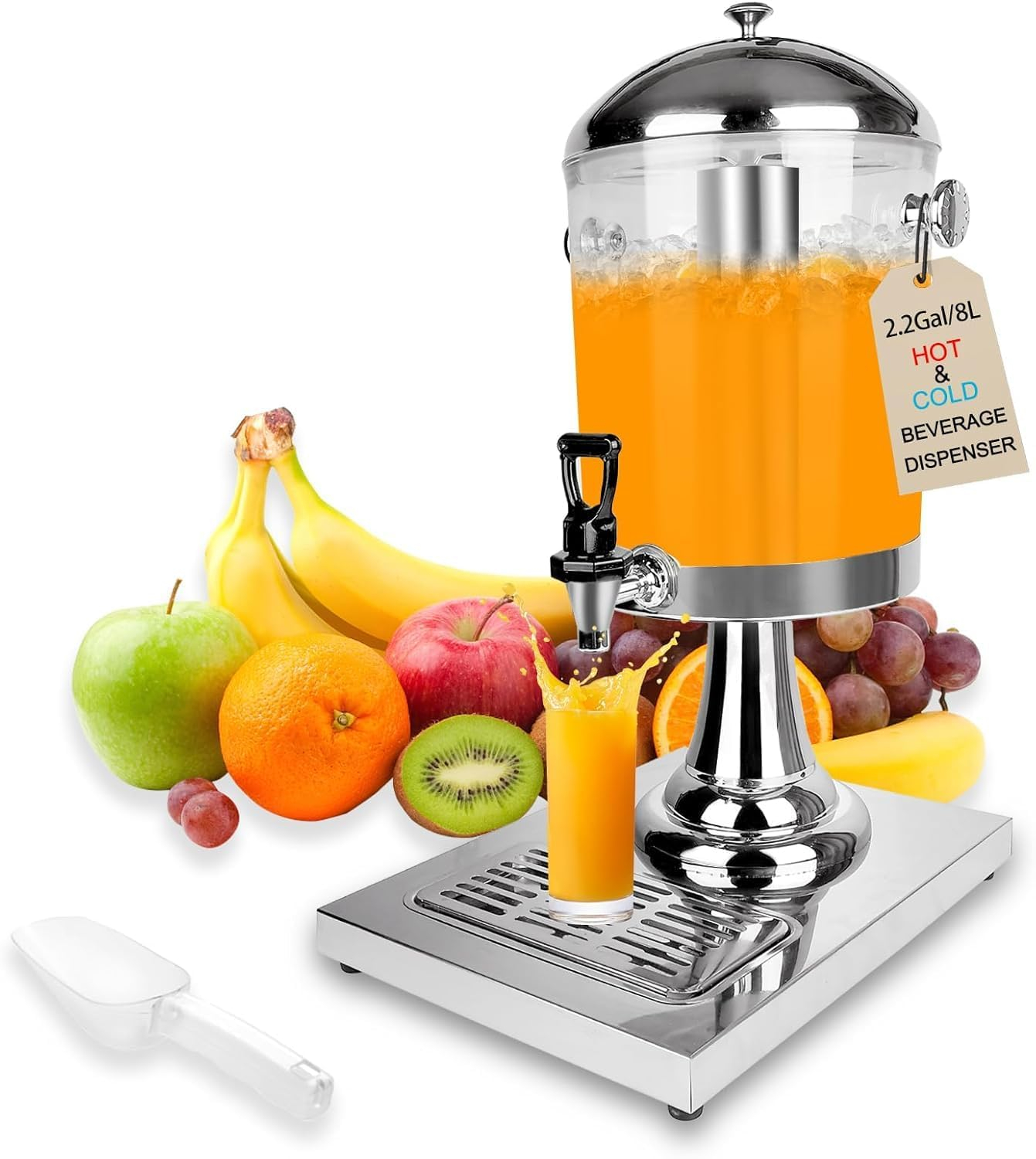 Beverage Dispenser With Stand, Drink Dispenser for Party, Stainless Steel Water Jar Dispenser with Ice Container, Spigot, Drink Jar Jug For Home Parties