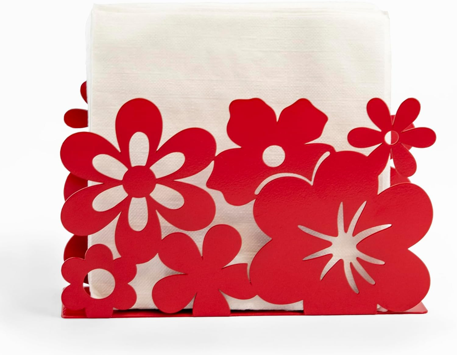 Mango Steam Metal Tabletop Napkin & Letter Holder Flower, Red (6" L x 1.75" W x 4" H)