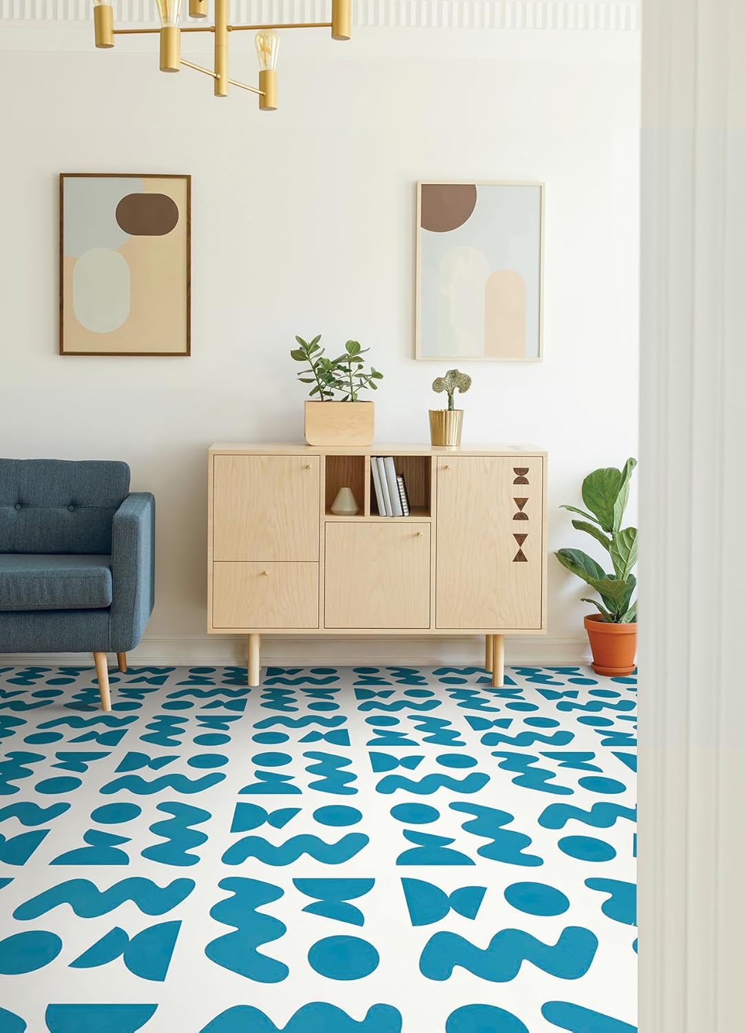 Beth Friend Sky Blue Peel and Stick Floor Tiles, FP6336