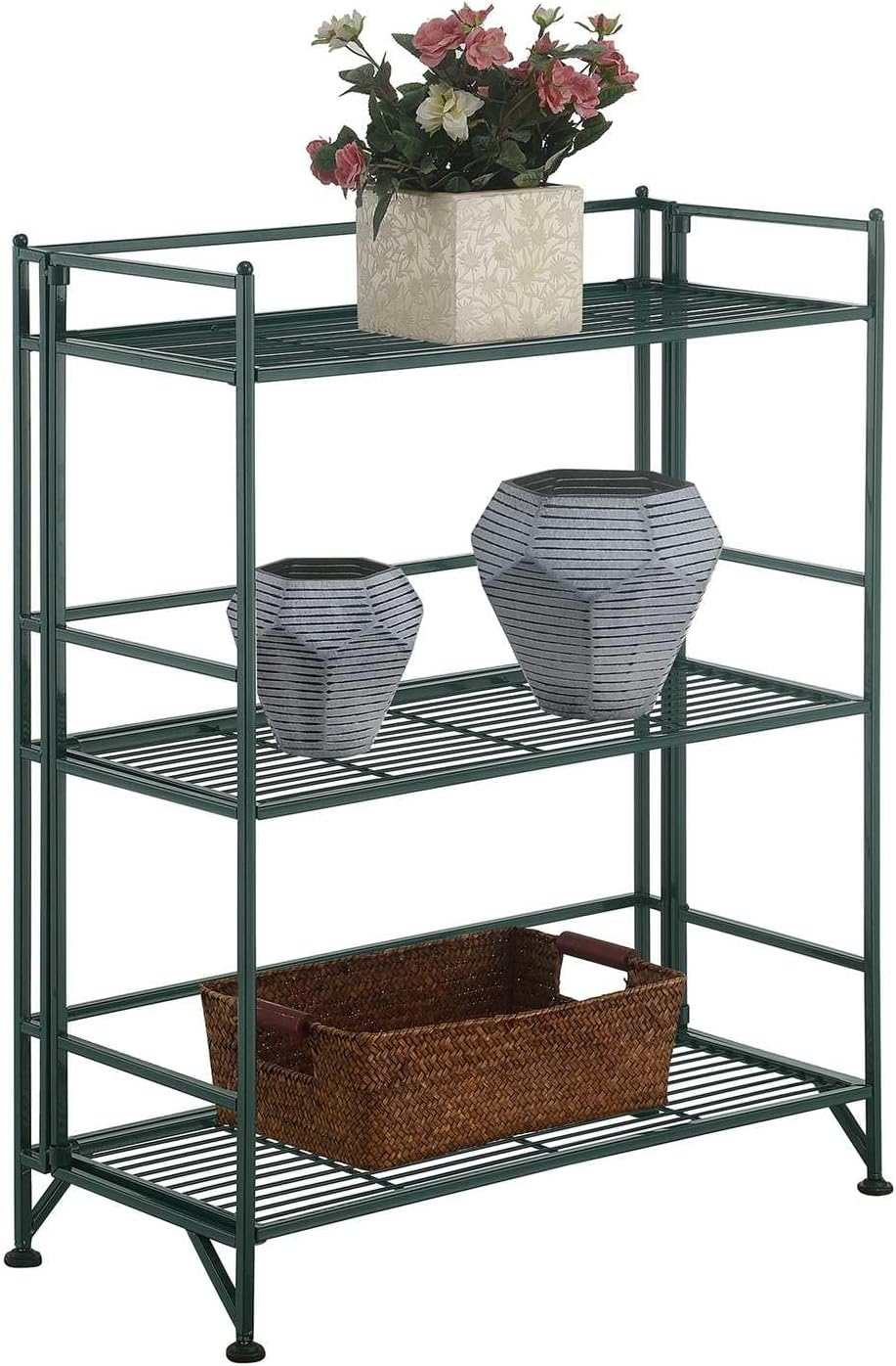 Convenience Concepts Xtra Storage 3 Tier Wide Folding Metal Shelf, Forest Green