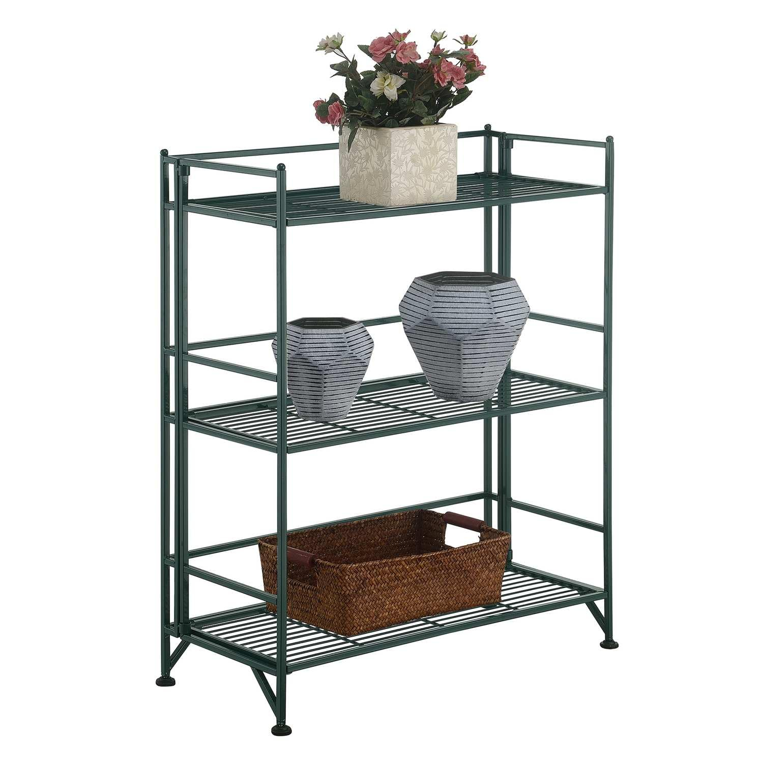 Convenience Concepts Xtra Storage 3 Tier Wide Folding Metal Shelf, Forest Green