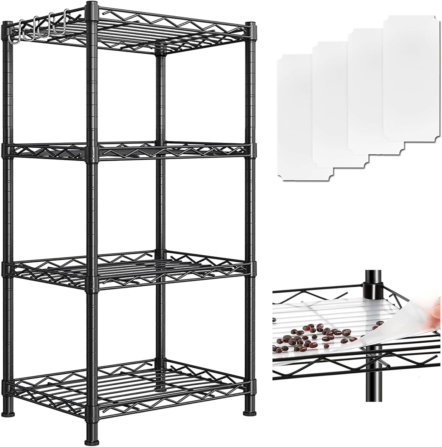 Santoy 3 Tier Storage Shelves Adjustable,Rack Metal Shelf Unit for Kitchen, Bathroom, Pantry, Closet, and Bedroom - Strong Steel Wire Organizer (Black, 17.7" L x 11.8" W x 31.5" H)