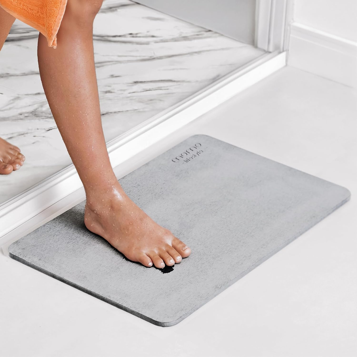 Momo Lifestyle Stone Bath Mat Drytomita 24" X 15" Linen Gray, Diatomaceous Earth, Non-Slip Super Absorbent Quick Drying Shower Mat Bathroom Accessory for Home Spa