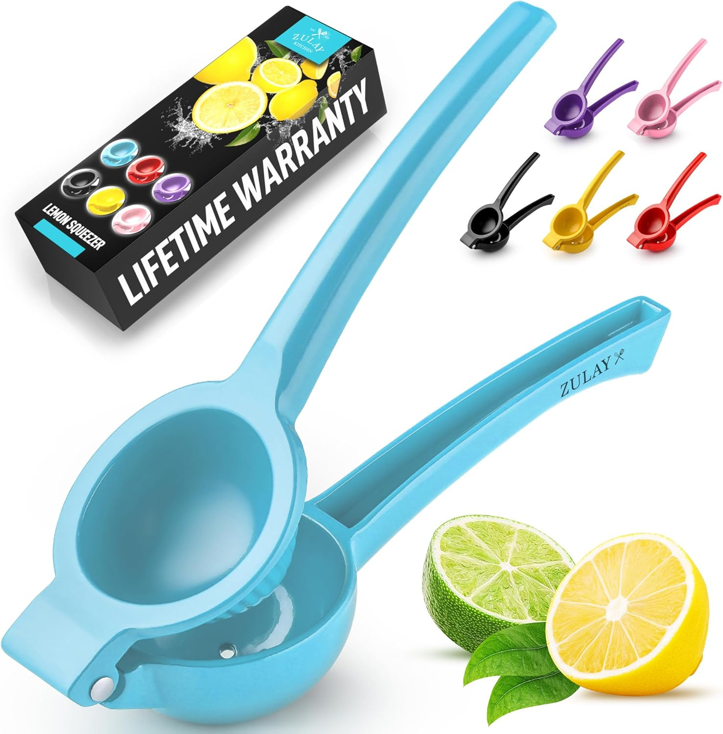 Zulay Premium Quality Metal Lemon Squeezer, Citrus Juicer, Manual Press for Extracting the Most Juice Possible - Light Blue