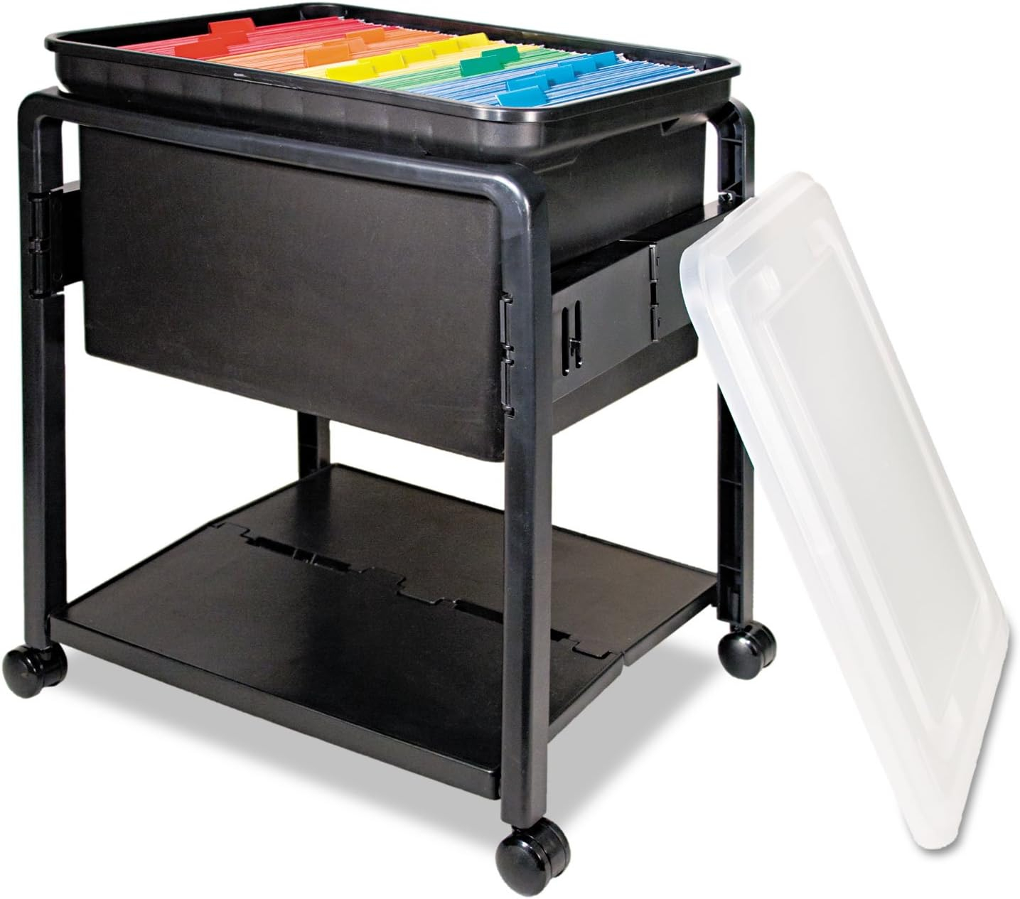 Folding Mobile File Cart 14.5w x 18.5d x 21.75h, Clear/Black