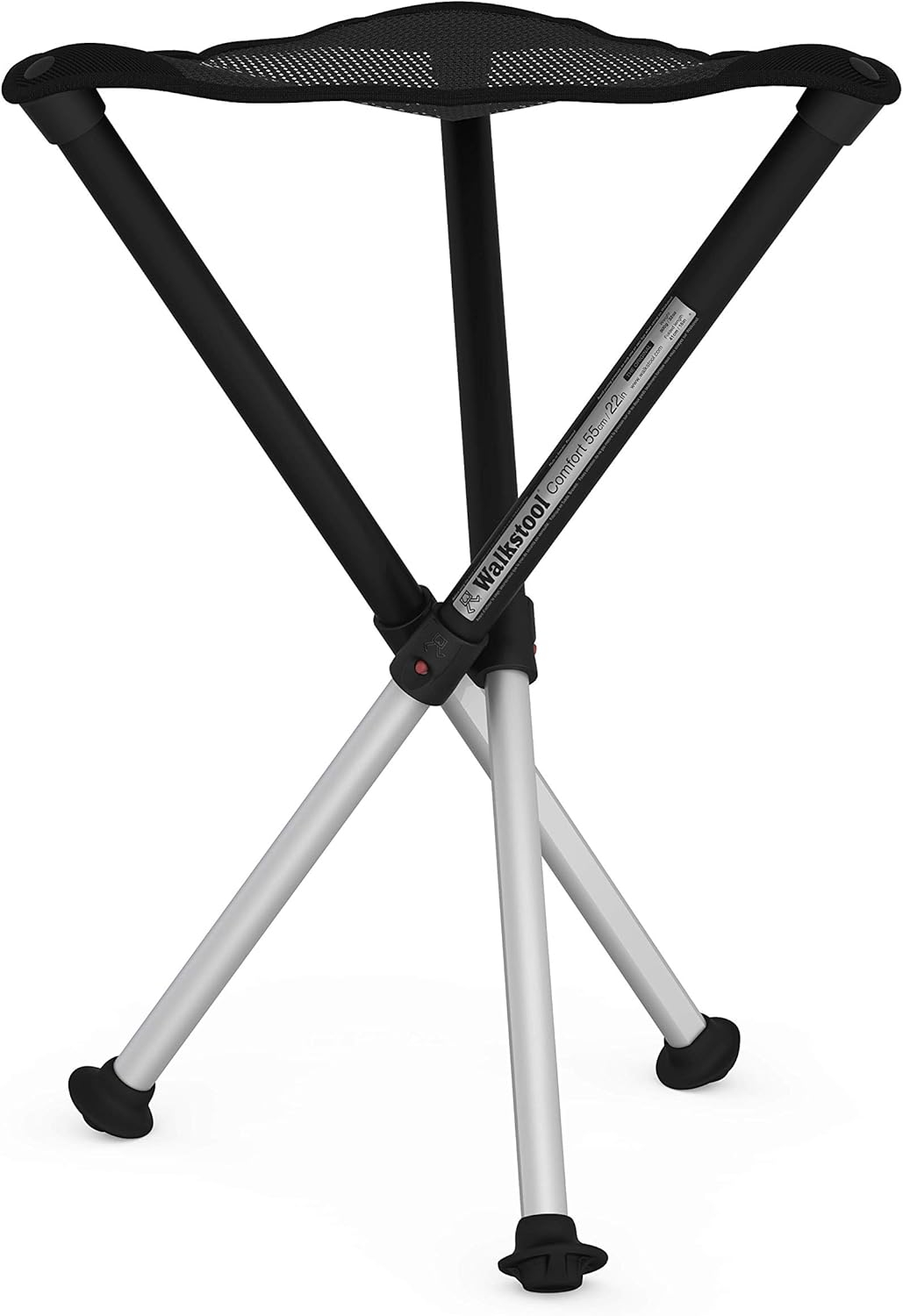 Walkstool - Comfort Model - Black and Silver - 3 Legged Folding Stool in Aluminium - Height 22" - Maximum Load 440 to 550 Lbs - Made in Sweden