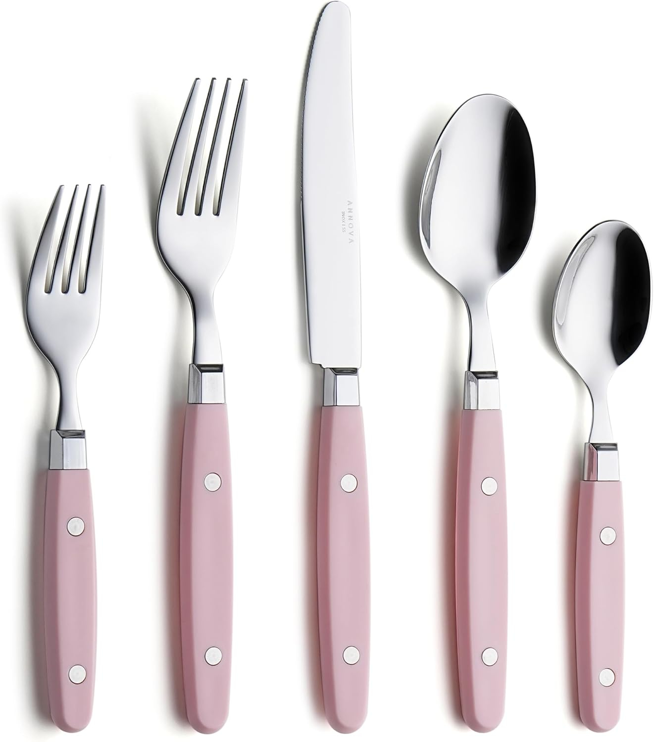 ANNOVA Silverware Set Stainless Steel Cutlery Color Handle With Rivet/Retro Flatware (Light Pink, 20 Pieces)