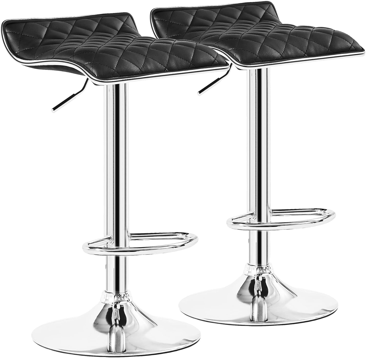 VECELO Adjustable Swivel Bar Stools, Set of 2 Modern Counter Height Bar Chair with Footrest, Black